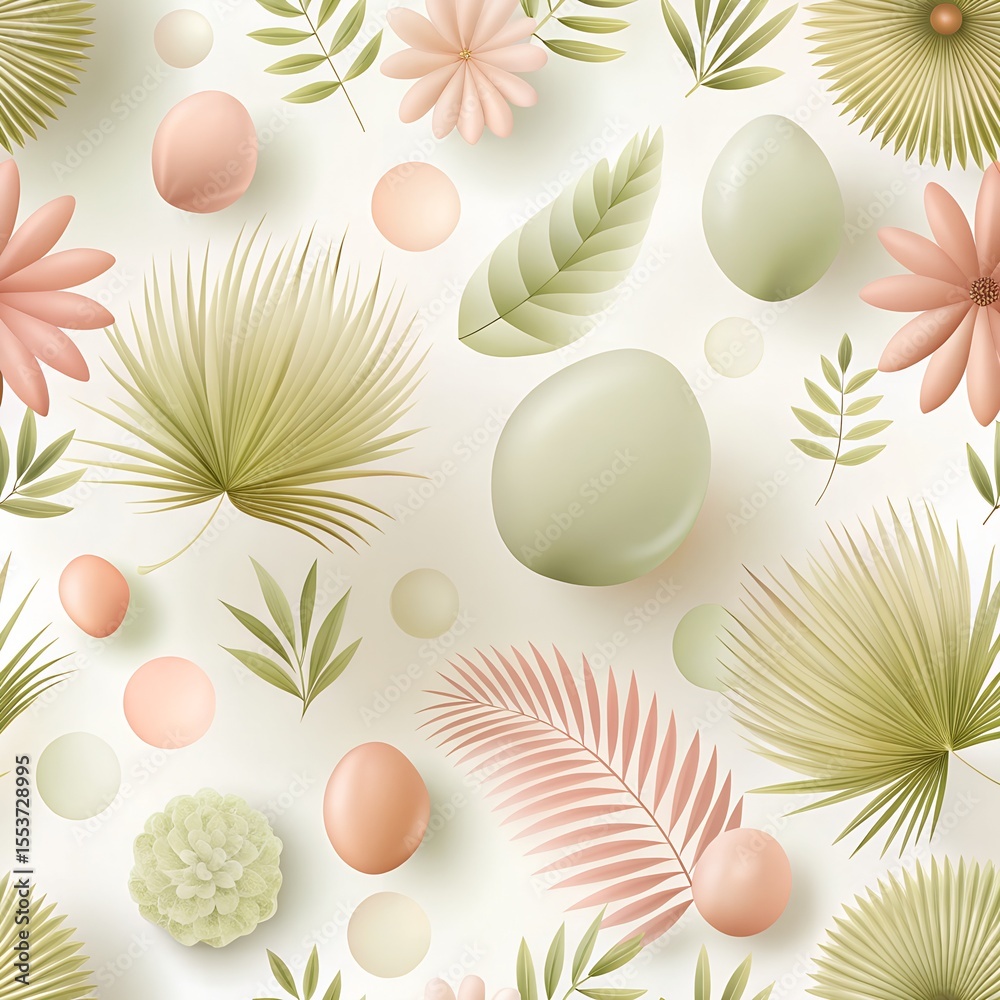 Fototapeta premium Minimal boho abstract shapes in pastel tones, seamless pattern on beige background, clean design aesthetic 