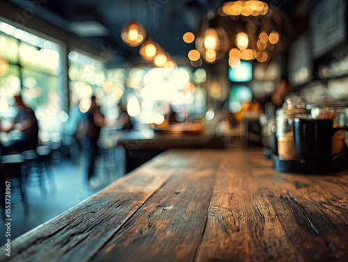 Wallpaper Mural Cafe interior, blurry, wooden counter Torontodigital.ca