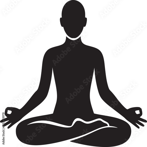 Yoga meditation pose silhouette vector illustration for wellness mindfulness and relaxation practice on transparent background