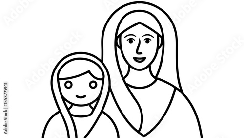 Line art of a mother and daughter embracing for family and love-themed designs