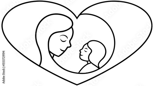 Heart-shaped vector art of a mother and child for family love and maternal themes