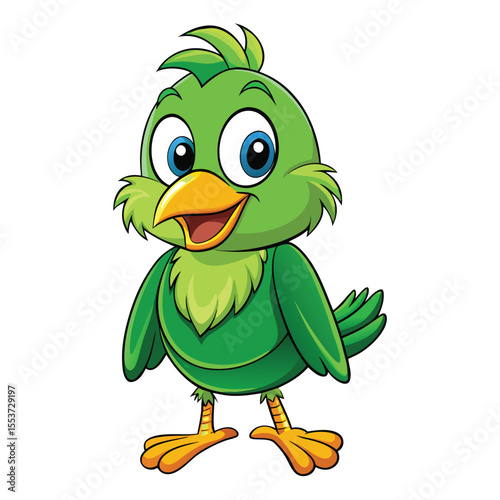 Funny green bird 3d illustration isolated flat vector cartoon