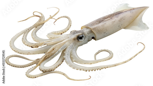 Foto A detailed view of a squid with elongated body and long tentacles