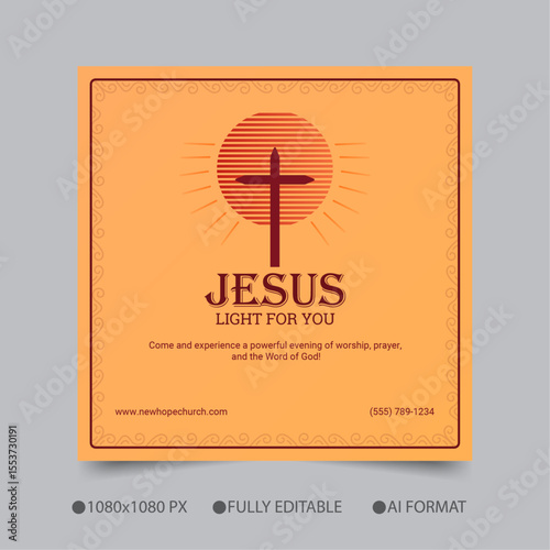 Jesus Christ Worship Poster Template, Church Banner