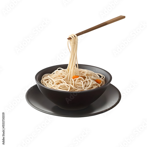 Noodles being lifted by chopsticks isolated on a transparent background