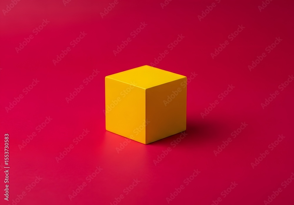 Fototapeta premium Yellow cube on a vibrant pink background.