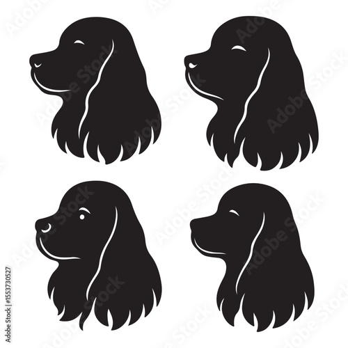 Profile and Front View Silhouettes of Cocker Spaniel Dog Heads