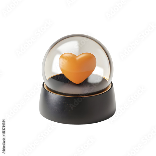 Orange Heart Snow Globe isolated on a transparent background