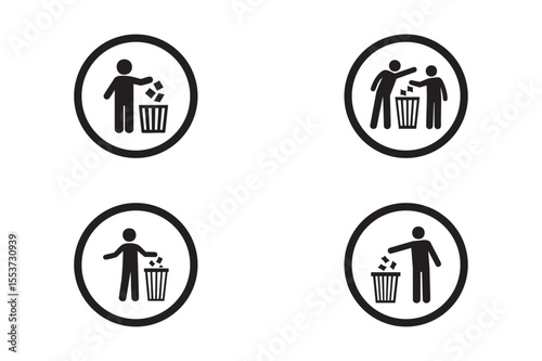 Recycle and Waste Bin Sign Collection – Black Silhouette Icons