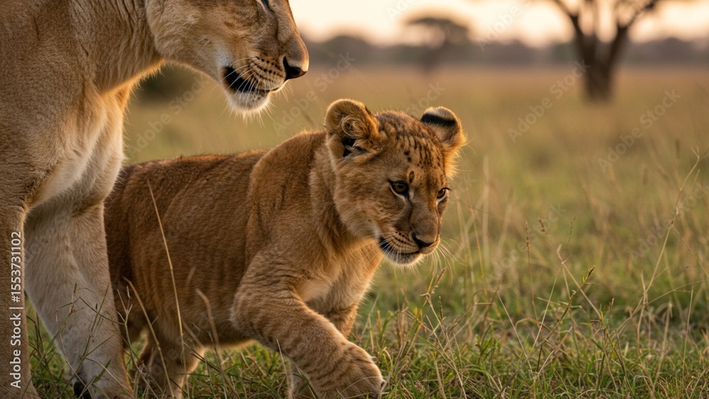Obraz premium lioness and cub