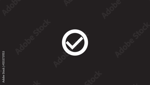 Checkmark Icon and Logo template, approve, certify, confirm, corroborate, endorse, justify, legalize, legitimize, substantiate, verify marker on black background.