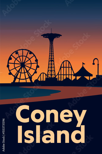Iconic Coney Island Beachfront at Sunset.eps