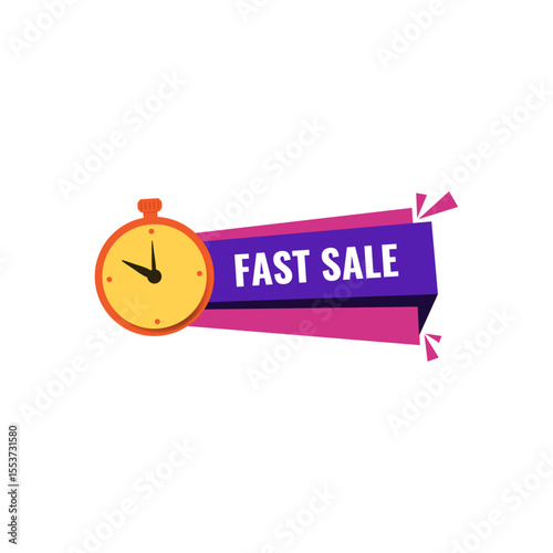 Fast Sale Label Banner with Stopwatch Icon