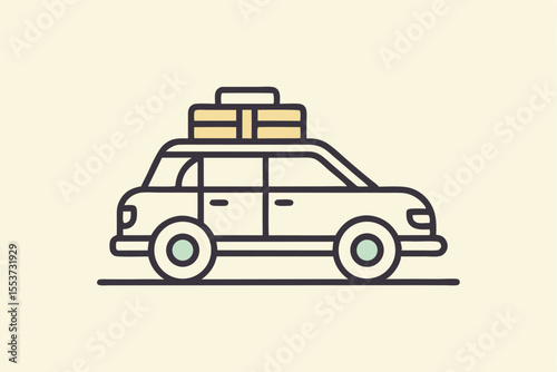 Icon of a car loaded with luggage, symbolizing travel and adventure on a journey to new destinations with friends and family during holidays
