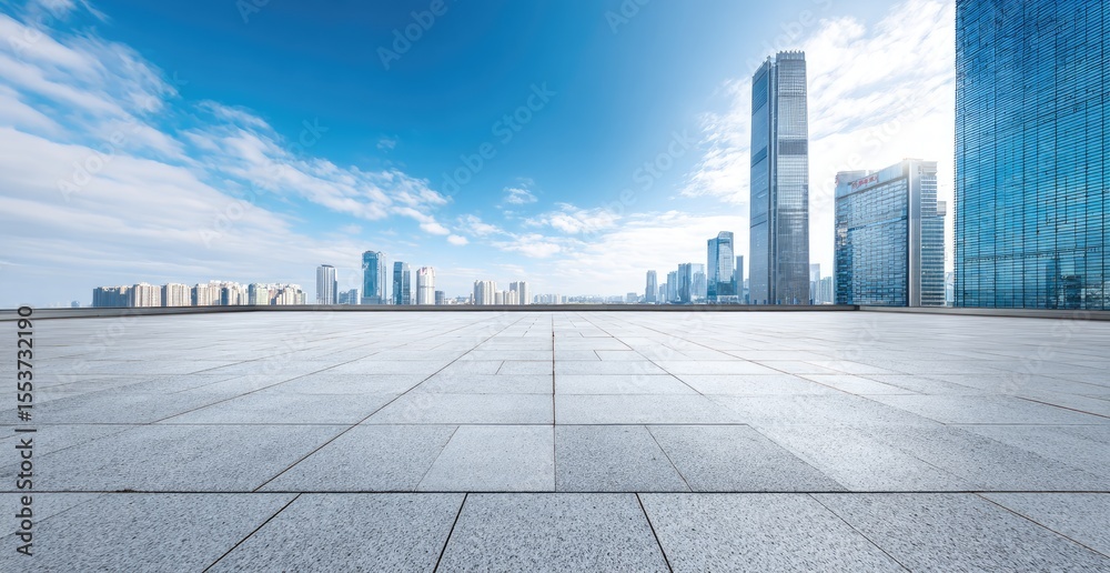 Fototapeta premium Empty plaza overlooking a city skyline
