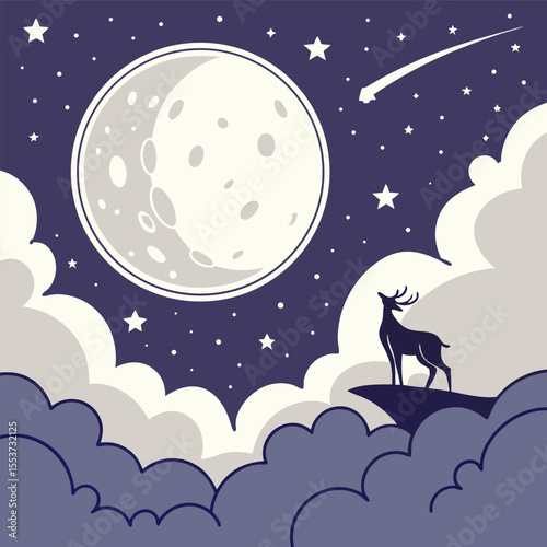 night sky with moon vector,  stunning vector illustration of a glowing full moon 