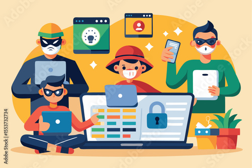 Concept of phishing hackers conducting an attack while stealing sensitive information from individuals online