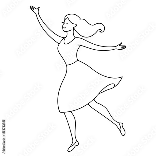 Woman dancing happily black icon on white background.