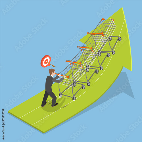3D Isometric Flat Vector Illustration of Consumer Price Index, Increase Sales By Utilizing Marketing Strategies To Influence Consumer Spending And Purchasing Power
