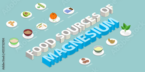 3D Isometric Flat Vector Illustration of Magnesium-Rich Foods For A Healthy Diet, A Guide To Nutritious Sources