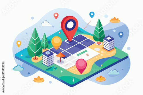Geofencing map illustration highlighting business areas with spatial boundaries and location markers for effective targeting and engagement strategies