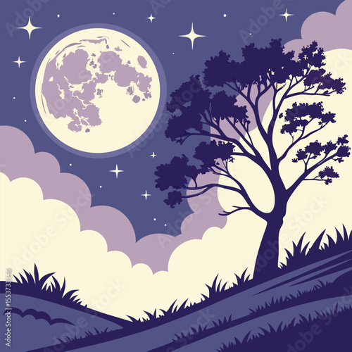 night sky with moon vector,  stunning vector illustration of a glowing full moon 