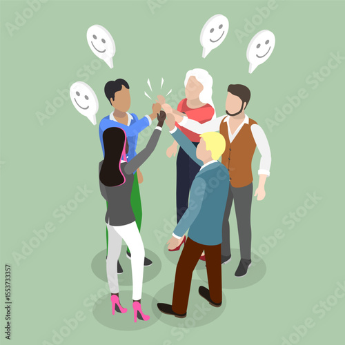 3D Isometric Flat Vector Illustration of Victory Or Successful Deal, Celebration Sparks Joyful Team Rejoicing After Successful Accomplishment