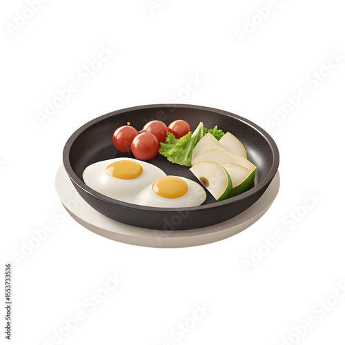 Sunny side up eggs with tomatoes and avocado isolated on a transparent background