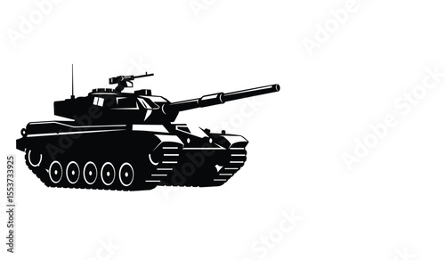 Military tank silhouette design on a white background.