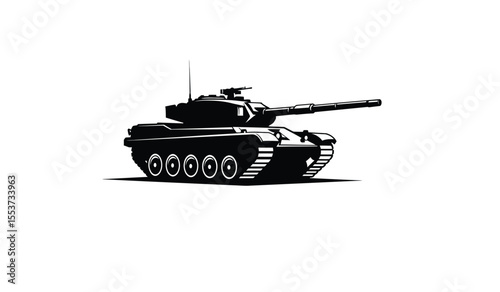 Military tank silhouette design on a white background.