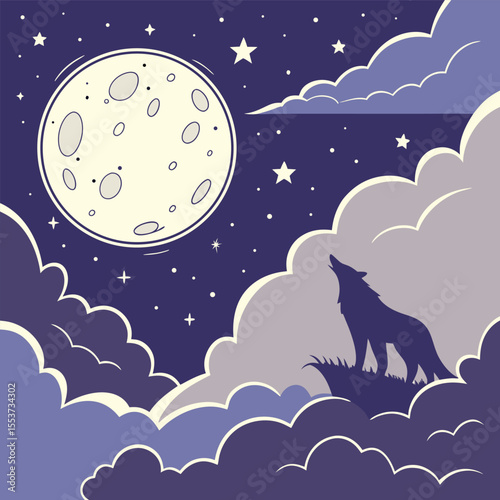 night sky with moon vector,  stunning vector illustration of a glowing full moon 
