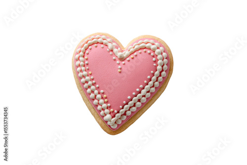 PNG Heart-shaped cookie with pink icing and decorative white pearls