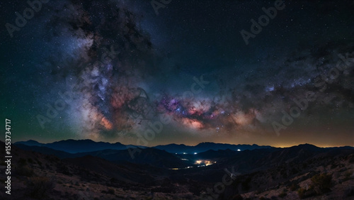 Stunning Milky Way shining above dark mountain silhouettes under starry sky.