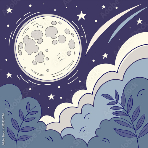 night sky with moon vector,  stunning vector illustration of a glowing full moon 