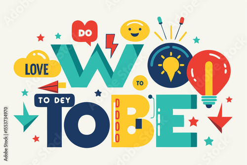 Inspiring work attitude concept promoting passion and creativity in pursuits while using colorful graphic elements
