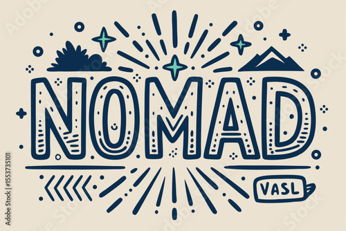 Hand drawn nomad visa template emphasizing freedom and adventure with striking designs in a creative layout featuring mountains and nature elements