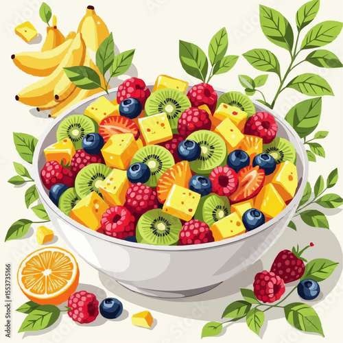 Colorful Fruit Bowl Illustration