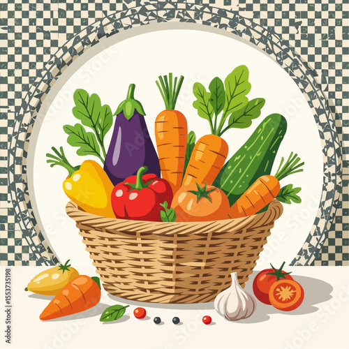 Vegetable Basket with Carrots and Eggplants