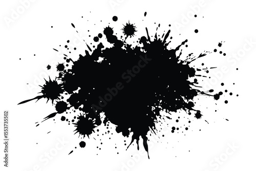 Black ink splatter vector illustration on white background for design elements