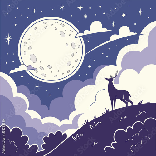 night sky with moon vector,  stunning vector illustration of a glowing full moon 
