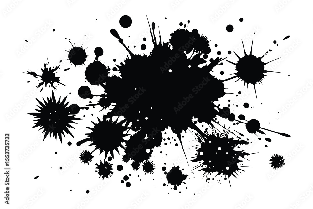 Abstract black ink splatter design element on white background decoration Abstract black ink splatter design element on white background decoration