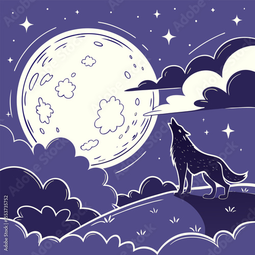 night sky with moon vector,  stunning vector illustration of a glowing full moon 