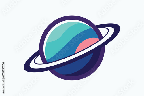 Minimalist planet icon featuring geometric rings and vibrant colors representing a distant world in outer space