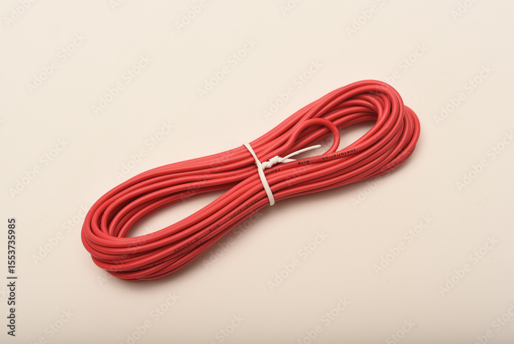 A coil of copper wire. Bundles of connecting wires. A coil of copper wire. Bundles of connecting wires.