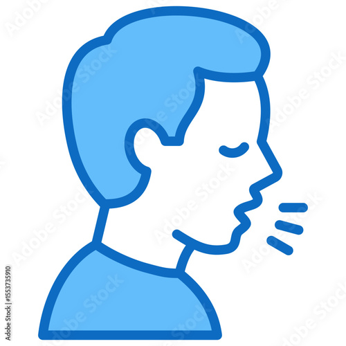 Coughing - Blue Fill Outline Style Icon - Side view of person coughing, with motion lines from the mouth