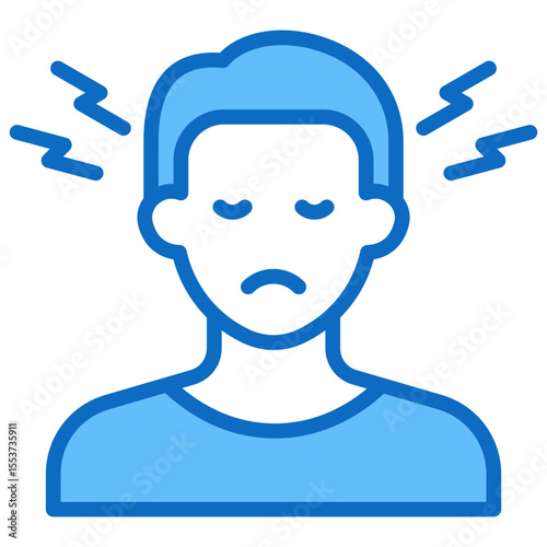Headache - Blue Fill Outline Style Icon - Person with visible pain lines around the head, representing a headache or migraine