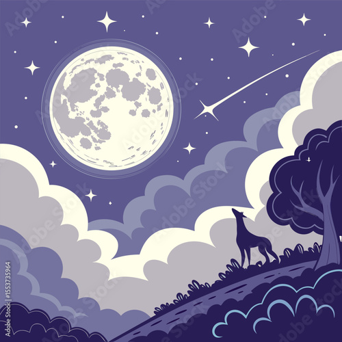 night sky with moon vector,  stunning vector illustration of a glowing full moon 
