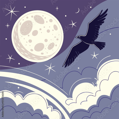 night sky with moon vector,  stunning vector illustration of a glowing full moon 