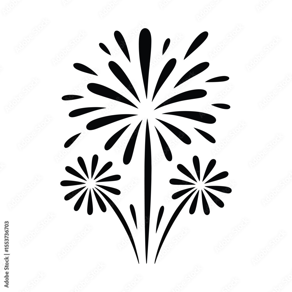 Fototapeta premium Flat fireworks explosion icon pack on isolated black and white background