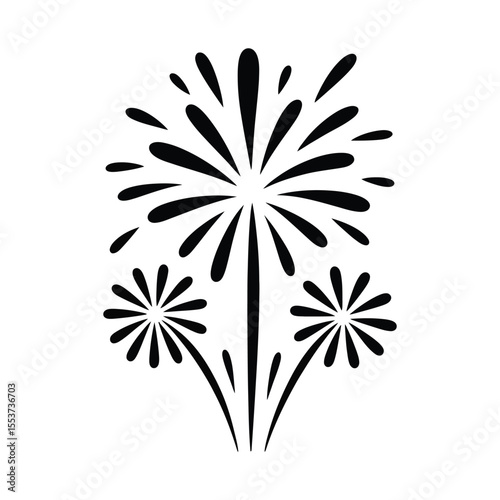 Flat fireworks explosion icon pack on isolated black and white background